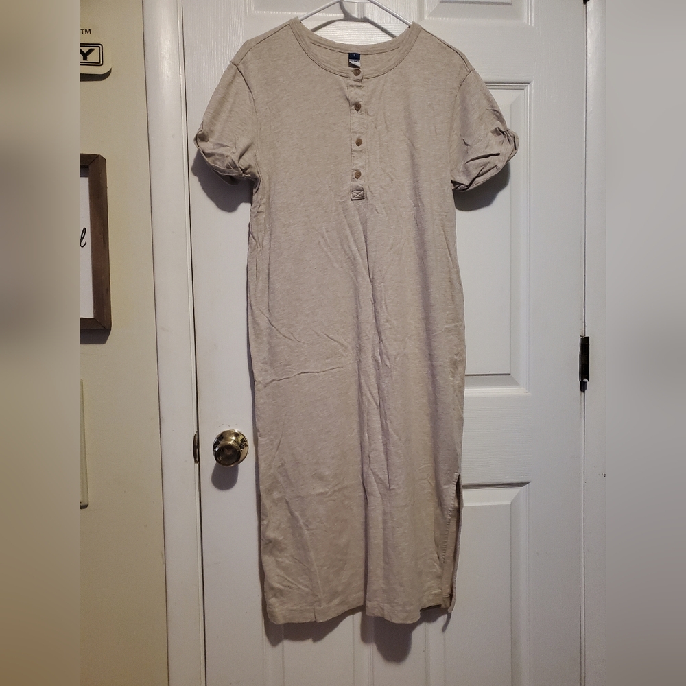 Beige Button-Up Long Dress, Shirt Style